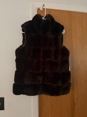Via Spiga Dark Brown Faux Fur Reversible  Vest